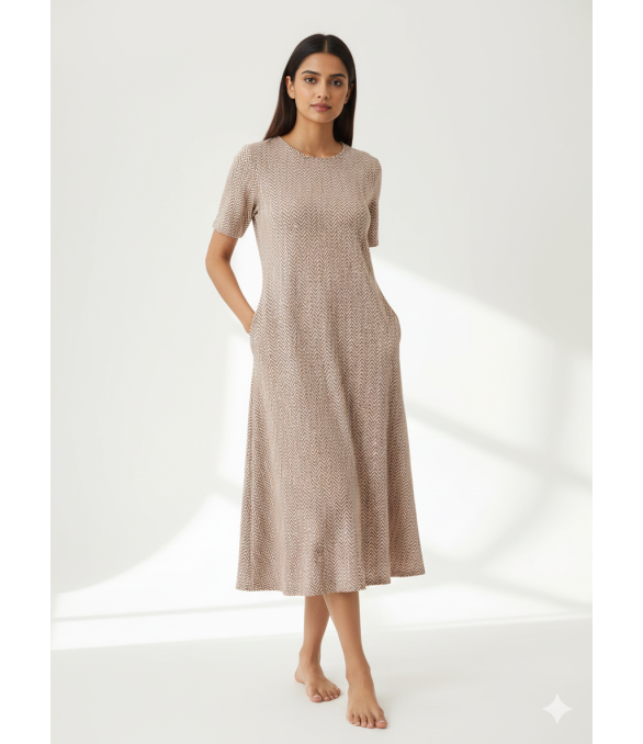 MH114  - HERRINGBONE MOCHA LOUNGE DRESS