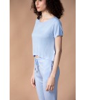 MH02 - Solid Crop Tee And Pant Lounge Set - 100% Liva Siro Micro Modal