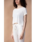 MH02 - Solid Crop Tee And Pant Lounge Set - 100% Liva Siro Micro Modal