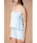 MH03 - Lace Trim Spagetti Top And Shorts Lounge Set - 95% Liva Siro Modal 5% Spandex