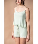 MH03 - Lace Trim Spagetti Top And Shorts Lounge Set - 95% Liva Siro Modal 5% Spandex