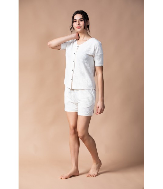MH05 -  Relaxed V Neck Top And shorts - 97% Polyester 3% Spandex