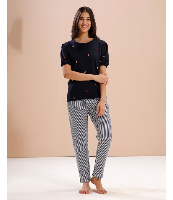 MH066 - NAVY / WHITE STRIPES LOUNGEWEAR SET