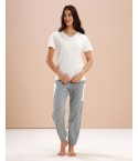 MH069 - OFFWHITE / GREEN LOUNGEWEAR SET