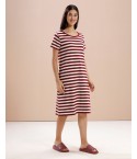 MH075 - SHORT NIGHT DRESS: COLOUR - MAROON STRIPES