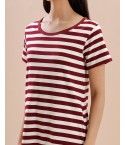 MH075 - SHORT NIGHT DRESS: COLOUR - MAROON STRIPES