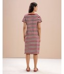 MH075 - SHORT NIGHT DRESS: COLOUR - MAROON STRIPES