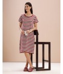 MH075 - SHORT NIGHT DRESS: COLOUR - MAROON STRIPES