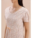MH078- CREAM PUFF AOP A- LINE LOUNGE DRESS