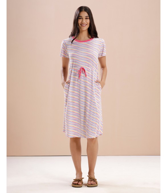 MH079 -   WHITE MULTICOLOUR  A-LINE  DRESS