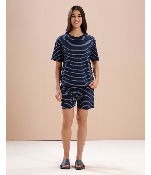 MH082 NAVY WHITE SHORTS SET