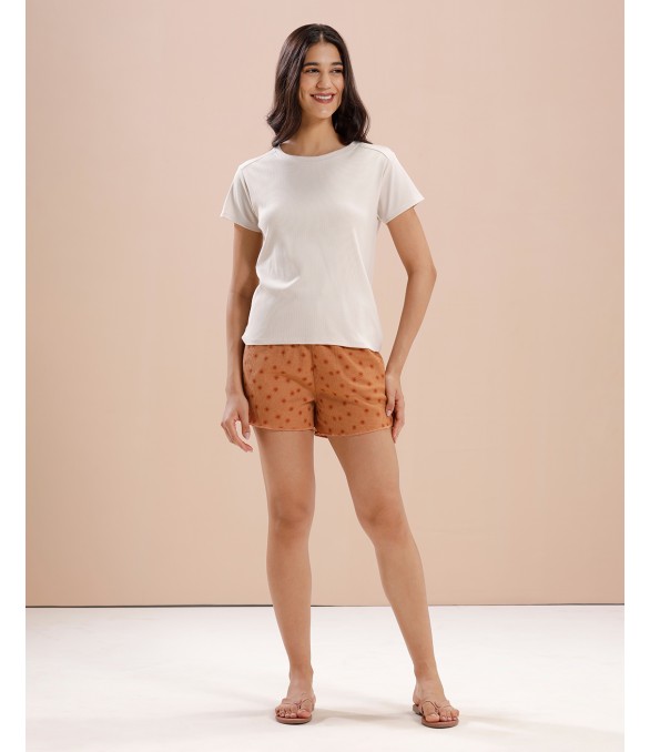 MH084  SHORTS SET- PEARL/SPICY ORANGE AOP