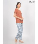 MH11 - TERRACOTA TOP AND WHITE FLORAL PANTS PJ SET