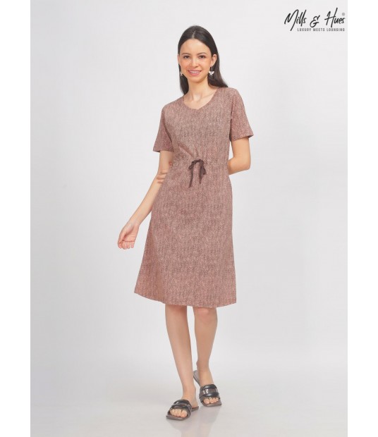 MH15 -  BROWN HERRINGBONE  V-NECK MIDI DRESS 