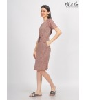 MH15 -  BROWN HERRINGBONE  V-NECK MIDI DRESS 