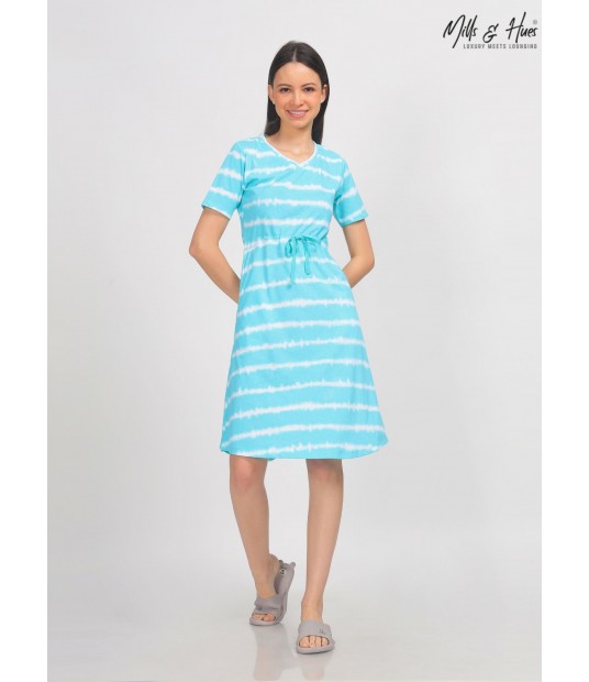MH16 -  BLUE TIE N DYE V-NECK MIDI DRESS