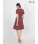 MH17 - RED CHECKERED V-NECK MIDI DRESS