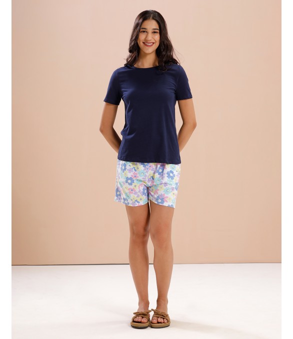 MH61-  NAVY FLORAL AOP SHORTS SET
